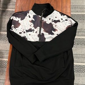 Black with cow print quarter zip pull over
